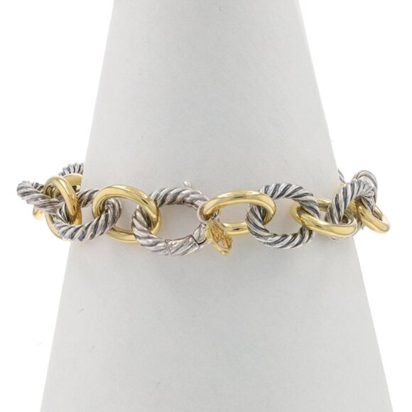 David Yurman Cable Oval Link Bracelet 7" Sterling Silver 925 Yellow Gold 18k - Picture 4 of 7